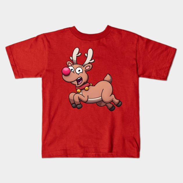 Cute Flying Christmas Reindeer Kids T-Shirt by TheMaskedTooner